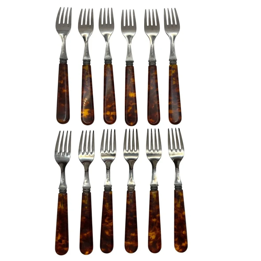 Sabre Paris Jean Dubost Tortoise French Flatware Set 60pc Service for 12 France